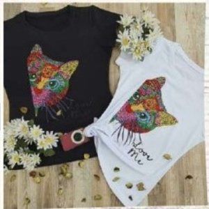 CAT LOVER Rhinestone plus size, Bling Tee, Exclusive. Handmade. BLACK